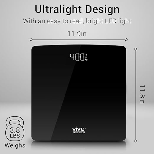 Vive Precision Smart Scale – Digital Bathroom Scale for Body Weight with Bluetooth & Vive App Sync – Accurate Health Monitor for Home, Track via Phone, 400 lb Capacity, Batteries Included (Black)