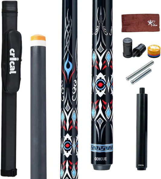 CRICAL Carbon Fiber Pool Cue COWCUE Series Low Deflection Billiards Cue Stick 58" Professional Pool Table Sticks for Adults -12.5mm Tip, Weight 19OZ (Adjustable), 3/8 * 8 Joint