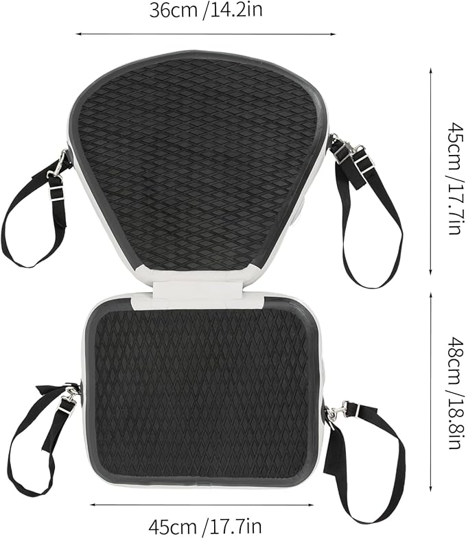 Inflatable Kayak Seat, Universal Paddle Board Seat, Thicken Seat Cushion for Kayak with Foldable Back Support Adjustable Back Strap for Sit On Top Kayaks Canoes Fishing Boats 17.7*18.8*17.7in (Black)