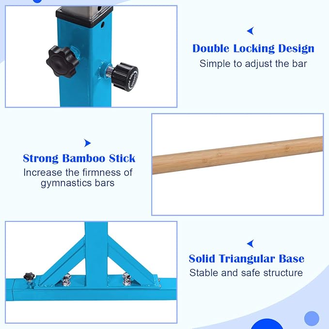 Costzon Double Horizontal Bars, Junior Gymnastic Training Parallel Bars w/11-Level 38-55" Adjustable Heights, 264lbs Capacity, Ideal for Indoors, Outdoor, Home Practice