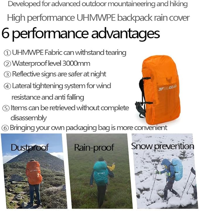 3F 20-85L backpack rain cover, waterproof, dustproof, wear-resistant, tear resistant outdoor hiking backpack cover (orange-S)