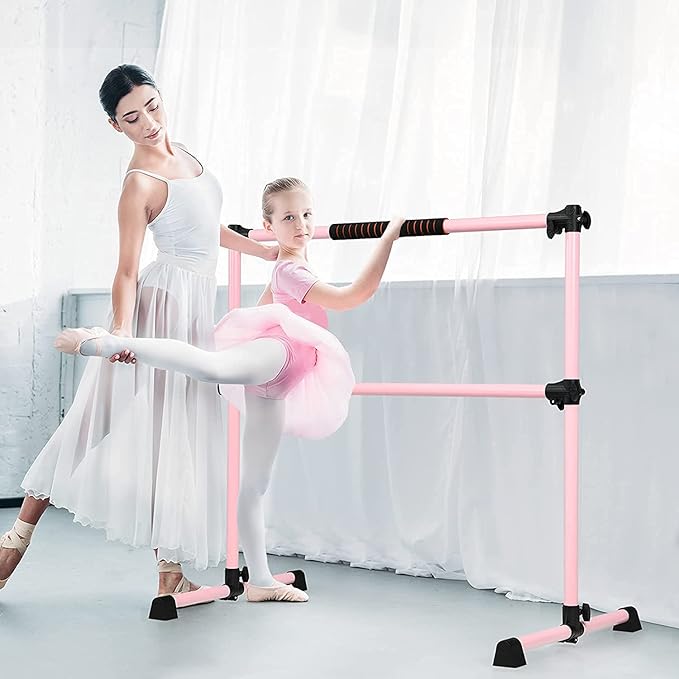 Costzon Portable Ballet Barre, 4ft Freestanding Double Ballet Bar with Adjustable Height, Fitness Dance Bar w/Foam Pads for Stretching, Home Gym Barre Exercise Equipment for Kids & Adults