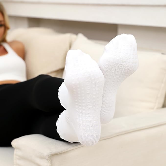 3 Pairs Pilates Socks with Grips Non Slip Ruffle Yoga Grip Socks for Women