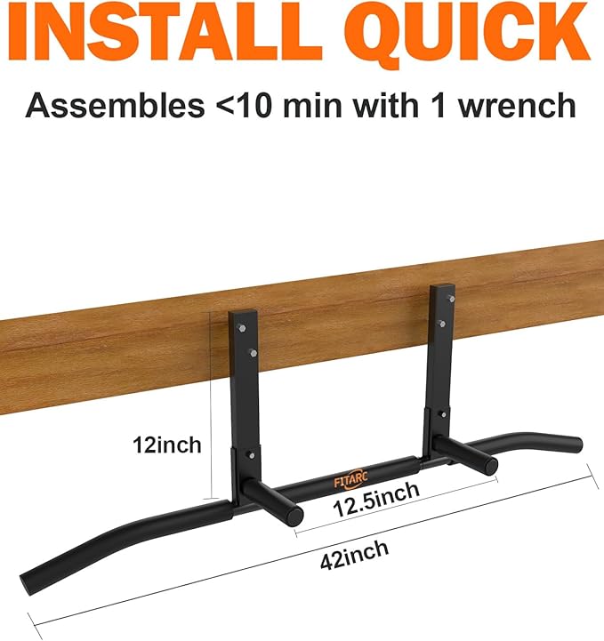 Fitarc Joist Mount Pull Up Bar, Chin Up Bar Ceiling Mount, Heavy Duty, Workout for Home Gym, 42 inch Wide -Patent Pending