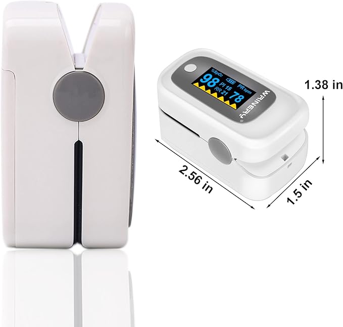 WRINERY Fingertip Pulse Oximeter, Oxygen Saturation Monitor, O2 Saturation Monitor, OLED Portable Oximetry with Batteries, Lanyard (Gray-White)