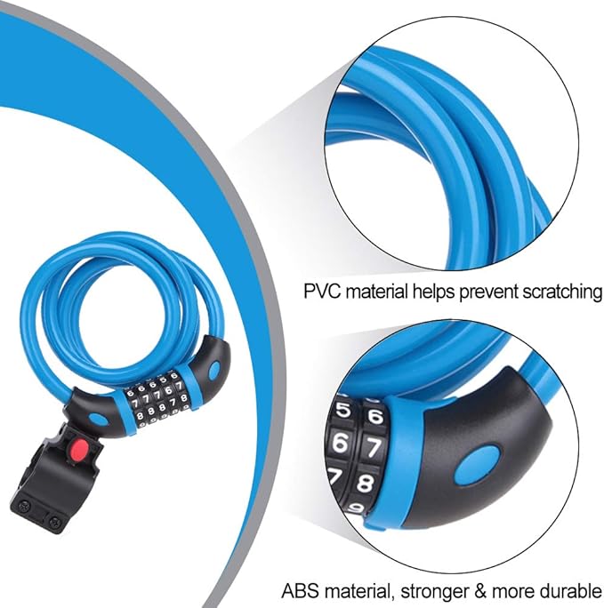 NDakter Bike Lock, 4/5.6 Feet Bicycle Cable, High Security 5 Digit Resettable Combination Coiling Bicycle Lock, Heavy Duty Anti Theft Cable with Mounting Bracket, 1/2 Inch Diameter (12mm)