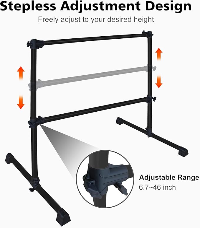 4FT/6FT Freestanding Ballet Barre Wood/Steel Height Adjustable from 7 to 46 inch Ballet Bar Portable Double Dance Bar for Home Workout and Stretch