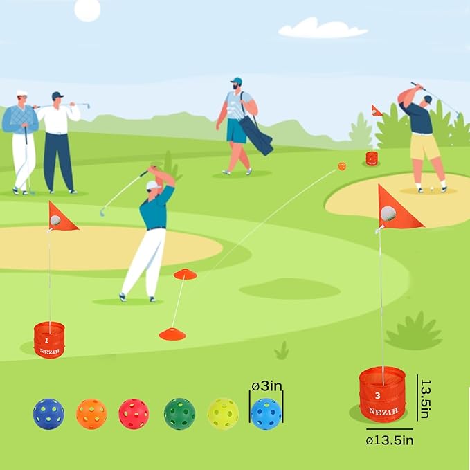 Golf Game W/Bucket - Backyard Golf Game for Family, Adults and Kids - Portable 6 Hole Golf Course Play Outdoor, Lawn, Park, Beach, Yard