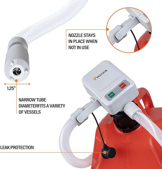 Automatic Fuel Transfer Pump with Auto-Stop, 51'' Extra Long Hose, 3.2 Gallon per Min, Fast and Safe Portable Gas Can Pump for Oil,Battery or USB Powered, 4 Can Adapters,Diesel,Gasoline (Gray)