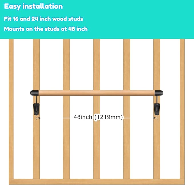 SELEWARE 4-12 ft Long Wood Ballet Barre Wall Mount Barre System for Home or Studio Barre Movements Body Stretch 1.5 inch Dia