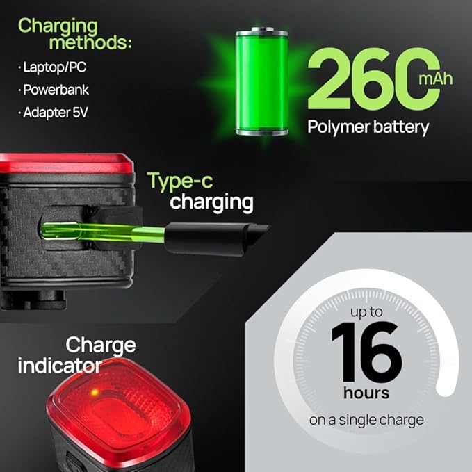 Bike Lights Kit Front and Back, USB C Rechargeable with Auto Brake Sensing, Waterproof Bicycle Headlight & Tail Light Set for Night Riding, Long Battery Life for Cycling Safety