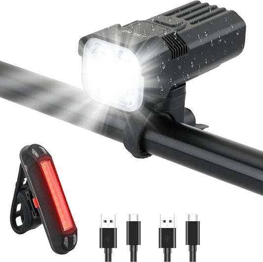 Bike Light for Night Riding, 2000LM/1000LM Bicycle Headlight & Taillight, Multiple Modes,3000mAh/2000mAh USB C Rechargeable Waterproof LED Bright Bike Headlights for Cyclists and Commuters
