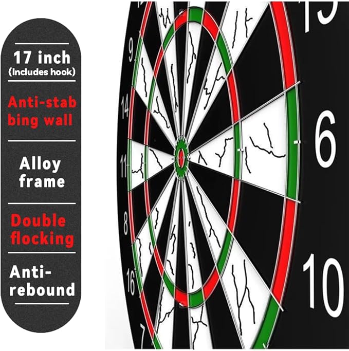 Flocking Dart Board Set,Double-Sided Dart Board with 12pcs Steel Tip Darts-Lightweight Bristle Dartboard-Multiplayer Party Games