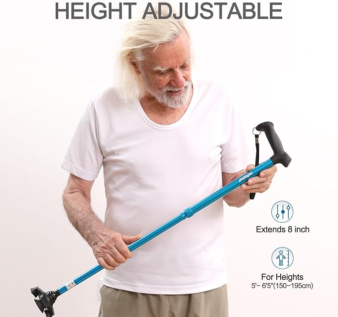 REHAND Walking Cane for Men & Women - Foldable, Adjustable, Lightweight, Self Standing Pivot Walking Cane, Soft Handle Grip, with Travel Bag, Walking Sticks for Seniors & Adults