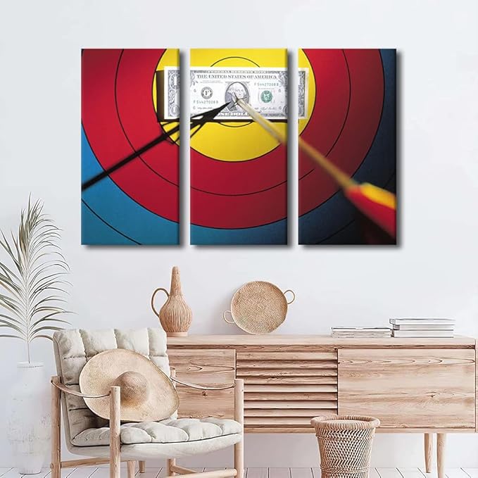 Wall Art Archery Pictures 3 Panels Arrows Hit the Bull's Eye Paintings Canvas Wall Art for Bedroom Living Room Office Bar Club Home Decor Artwork Print on Canvas Framed Ready to Hang(24"Wx36"H)