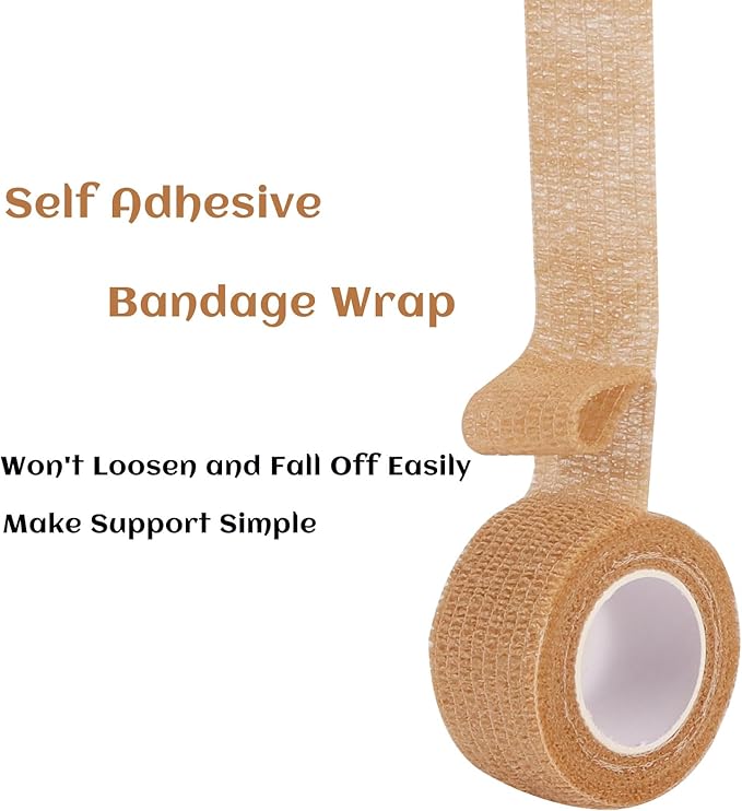 24 Rolls Elastic Self Adhesive Bandage Wrap 1 Inch, Breathable Non Woven Cohesive Bandage, Vet Wrap for Dogs, Ankle Sprains Swelling Medical First Aid Tape, Sports Athletic Tape Brown