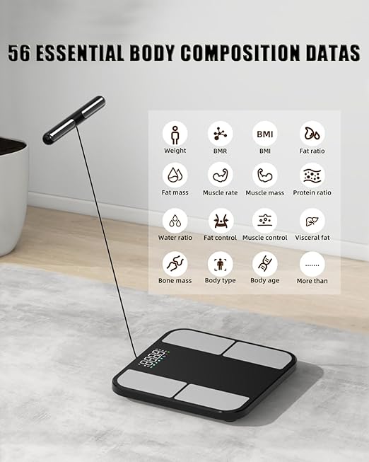 Scale for Body Weight - 8 Electrodes High Precision Digital Scale for BMI - 46 Body Composition Metrics - Bluetooth Bathroom Scale with LED for Home/Fitness