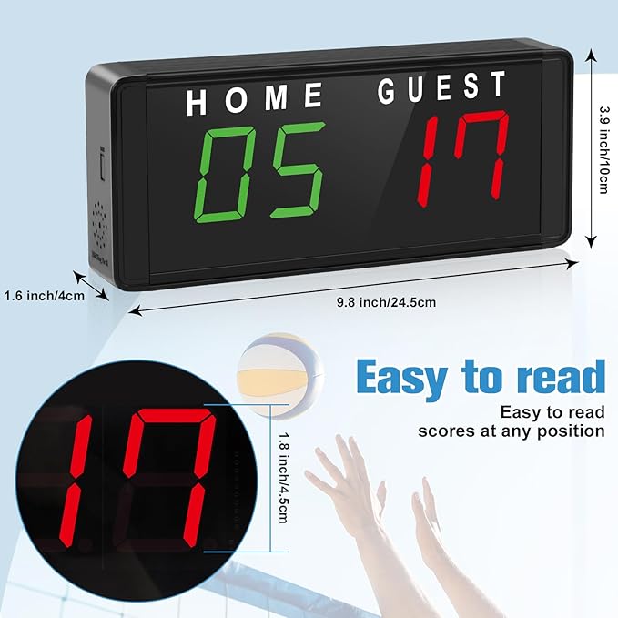 Samshow LED Electronic Scoreboard Digital Score Keeper with Remote & Tripod, Basketball Scoreboard with Shot Clock & Timer & 12/24h Real Time for Football/Corn Hole/ping Pong/Table Tennis