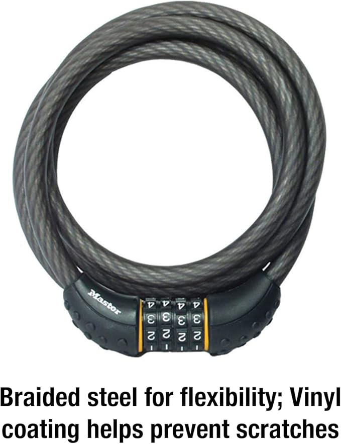 Master Lock Cable Lock, Set Your Own Combination Bike Lock, 6 ft. Long, Black, 8122D