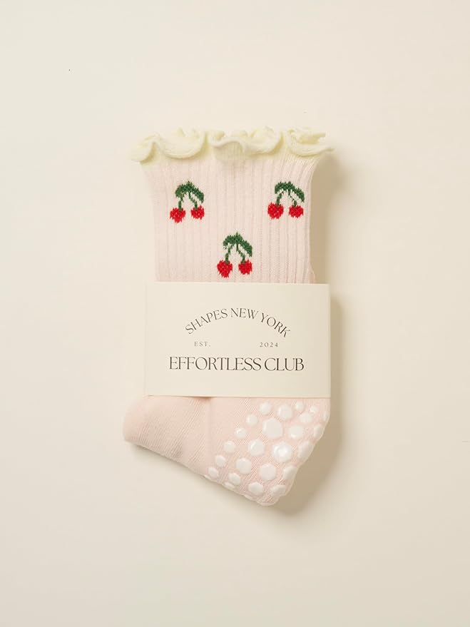 Crew Half Calf Grip Socks, Cutest Fruits Pilates Socks, Ruffle socks, Non-Slip, Barre Yoga Fitness