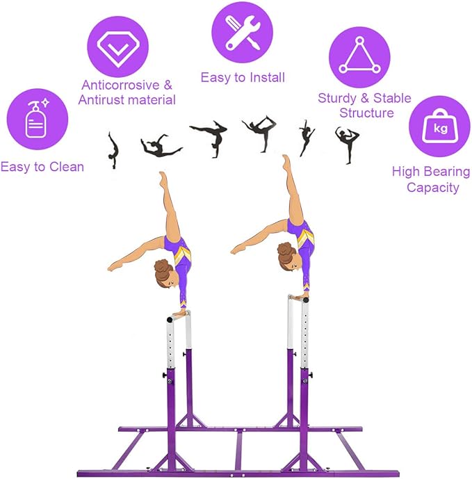 Costzon Double Horizontal Bars, Junior Gymnastic Training Parallel Bars w/11-Level 38-55" Adjustable Heights, 264lbs Capacity, Ideal for Indoors, Outdoor, Home Practice