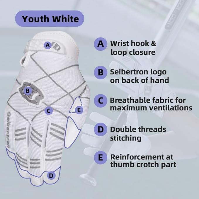 Seibertron B-A-R PRO 2.0 Signature Baseball + Softball + Teeball Batting Gloves Super Grip Finger Multiple 11 Sizes + 5 Colors Available Fit Adult Youth Kids Boys Girls Mens Women