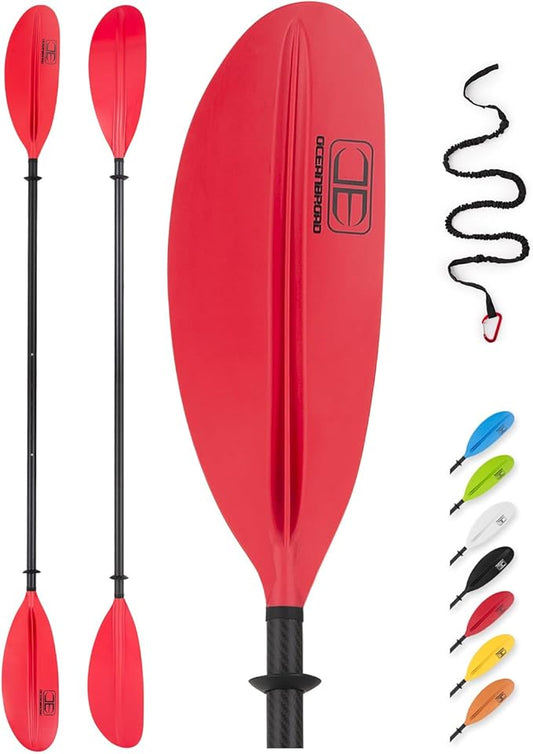 OCEANBROAD Adjustable Carbon Fiber Kayak Paddle 86in/220cm to 94in/240cm Kayaking Oar for Adults with Paddle Leash 1 Paddle