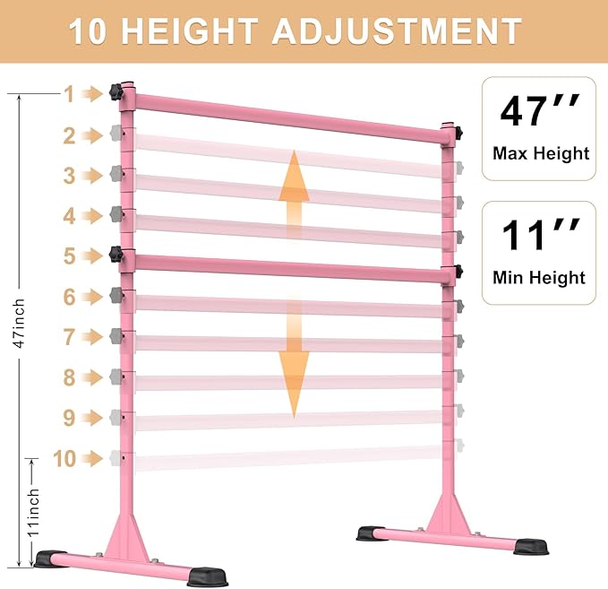 Height Adjustable Ballet Barre, Heavy Duty Freestanding Dance Bar, Anti-Slip Sturdy for Kids & Adults, Ideal for Home, Ballet, Fitness, Yoga