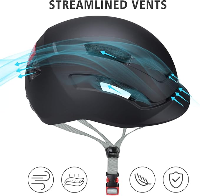 Adult Urban Bike Helmet - Adjustable Fit System & Integrated Taillight for Men Women
