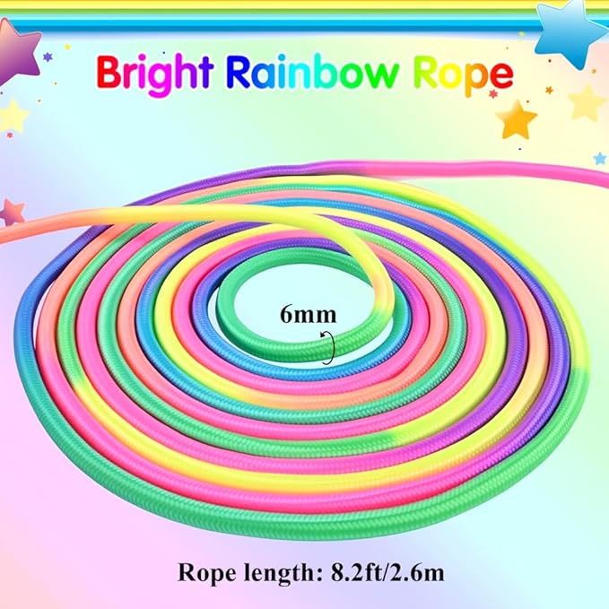 Rainbow Jump Rope for Kids - Wooden Handle - 8.5FT Adjustable Nylon Braided Fitness Skipping Rope for Girls or Boys Fitness Outdoor Exercise Physical Education
