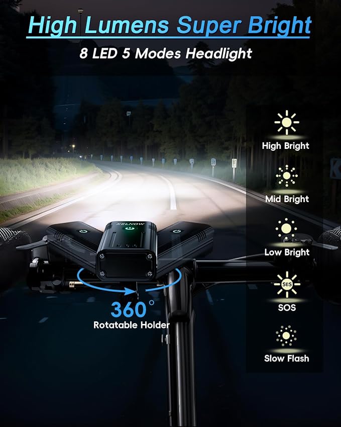 Bike Lights for Night Riding, 10000mah Bike Lights 30H+ Runtime, Super Bright LED USB Rechargeable Headlight and Taillight, IPX6 Waterproof Bicycle Light【2025 Upgrade Combination】