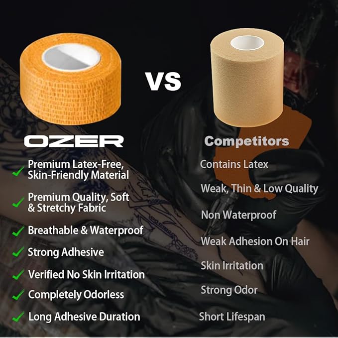 OZER 12 Pack 1 Inch x 5 Yards Self Adhesive Bandage Breathable Cohesive Bandage Wrap Rolls Elastic Self-Adherent Tape for Stretch Athletic, Sports, Wrist, Ankle (1 lnch Tan, 1lnch)