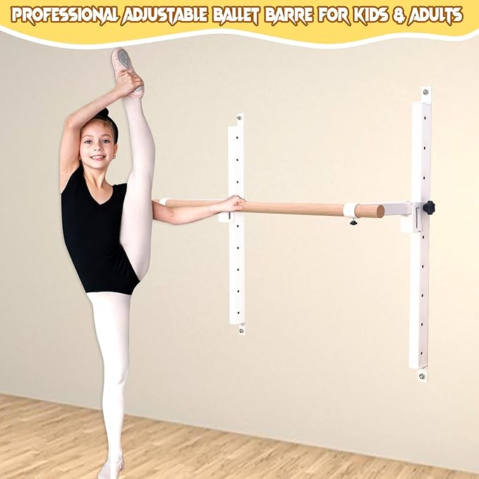 Wall Mounted Ballet Barre Adjustable Ballet Bar Foldable Dance Bar-Fully Adjustable -Solid Beech Wood Bar,Ballet workout Fitness Equipment Pull Up Stretch Never move
