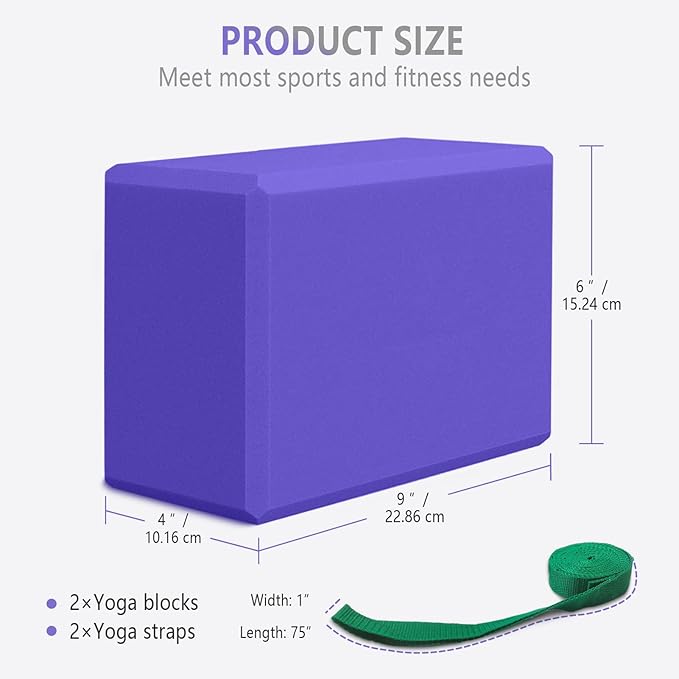 2 Pack 9‘’x6‘’x4‘’ Yoga Blocks with Stretch, Durable Yoga Foam Blocks, High Density & Non Slip Surface for Yoga, Pilates, Stretching, Dance, Ballet, Gymnastics,Fitness for Stability & Balance