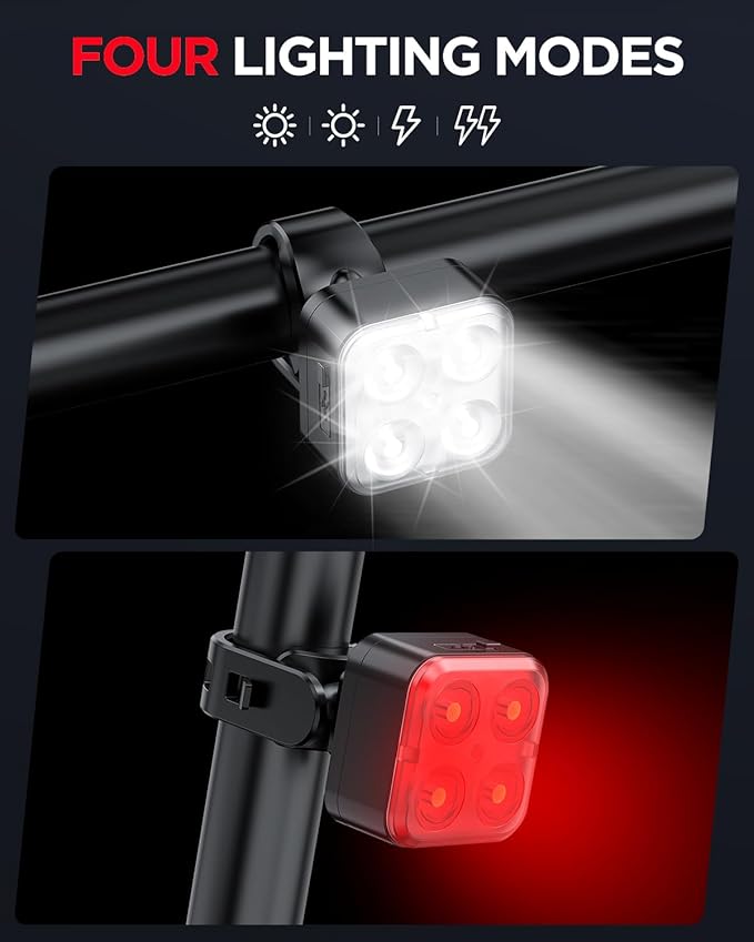 AKALE Rechargeable Bike Light Set, LED Bicycle Lights Front and Rear, 650mah Lithium Battery, Bike Headlight, IPX4 Waterproof, Easy to Install for Men Women Road