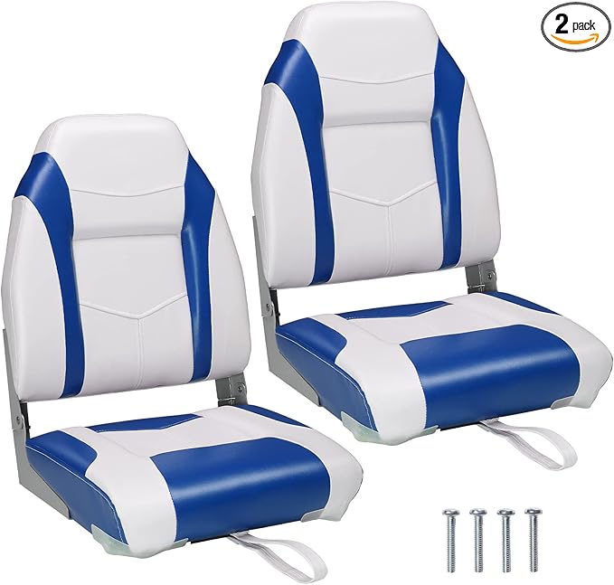 PEXMOR Boat Seats, Low/High Back, Folding, Waterproof, Captain Seat, 2 Packs (High Back-Blue & White)