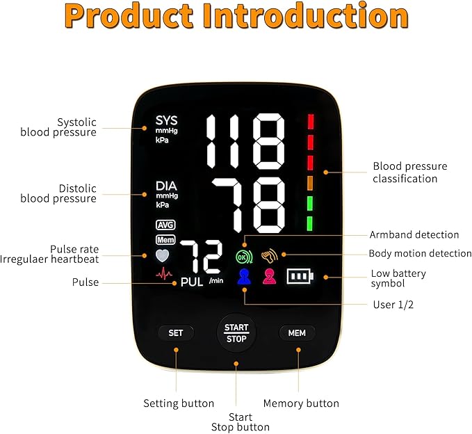 Blood Pressure Monitor, Automatic Upper Arm Blood Pressure Machine with 2x120 Readout, 9 to 17 Inch Adjustable Large Cuff 5 Inch Backlit Large Screen, Arrhythmia and Home Hypertension Detector