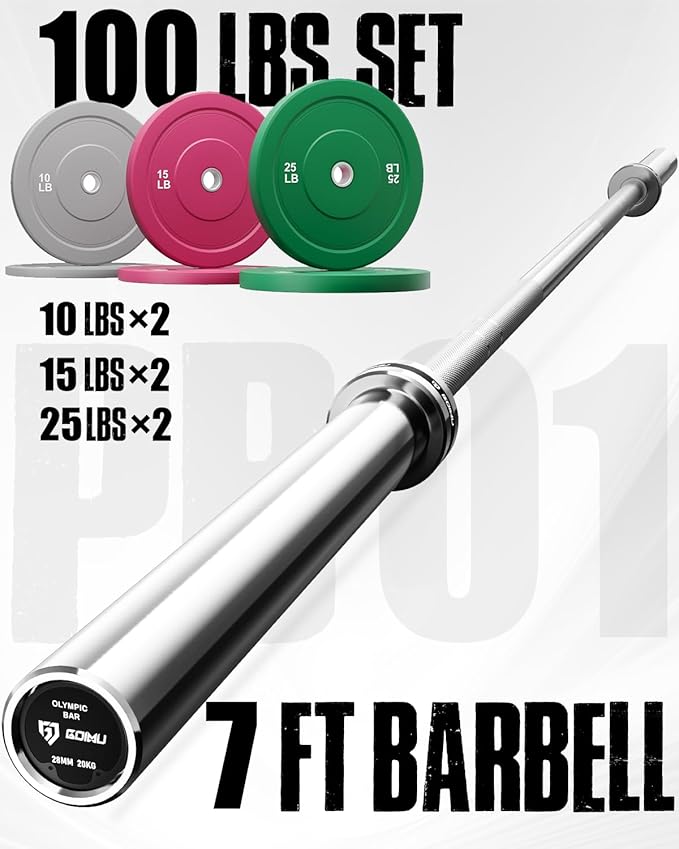 PB01 7FT Olympic Barbell, Weight Bar with Knurled Grip, 1000lb Capacity Strength Training Deadlift Bar for Squat, Weightlifting, Bench Press, Fits 2-inch Standard Weight Plates