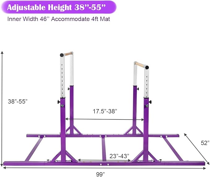 Costzon Double Horizontal Bars, Junior Gymnastic Training Parallel Bars w/11-Level 38-55" Adjustable Heights, 264lbs Capacity, Ideal for Indoors, Outdoor, Home Practice
