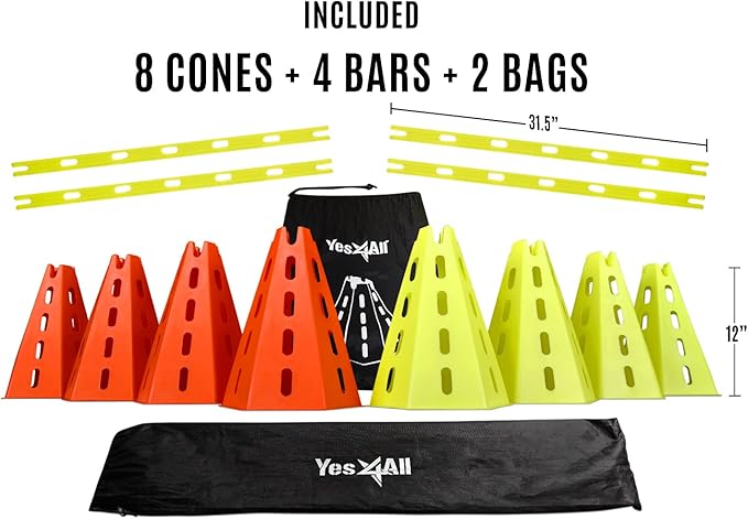 Yes4All Speed and Agility Training Equipment Set - Hurdles and Cones for Athletes in Soccer, Basketball, Football