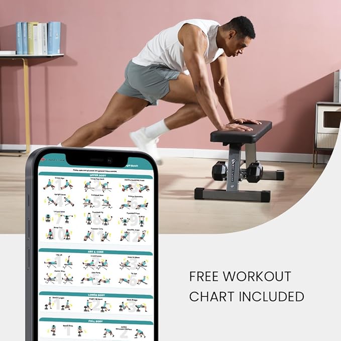 FF Finer Form Essential Flat Weight Bench for Your Home Gym – Heavy Duty Workout Bench for Bench Press, Hip Thrusts & Strength Training Exercise – Compact, Fitness Equipment for Home Use