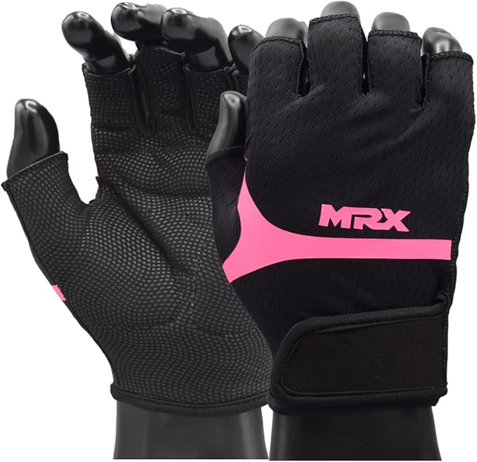 MRX Weight Lifting Gloves for Women Breathable Workout Gloves Anti Slip Padded Shock-Absorbing Extra Grip Palm Protection Half Finger Exercise Gloves for Gym, Cycling, Training, Weightlifting, Size : Medium