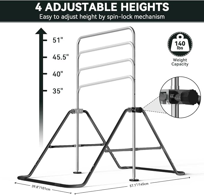 FBSPORT Gymnastics Bar for Kids, Adjustable Height Gymnastic Horizontal Bars,Junior Training Bar Children Folding Training Monkey Bars for Home Using