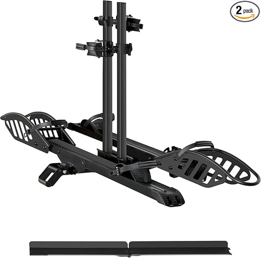 E-Bike Rack with Ramp, Hitch 2 Bike Rack, 200 lbs Capacity Electric Bike Carrier, Foldable Platform Mount for Cars, Trucks, SUVs, Minivans, Up to 5-Inch Fat Tire for 2'' Receiver