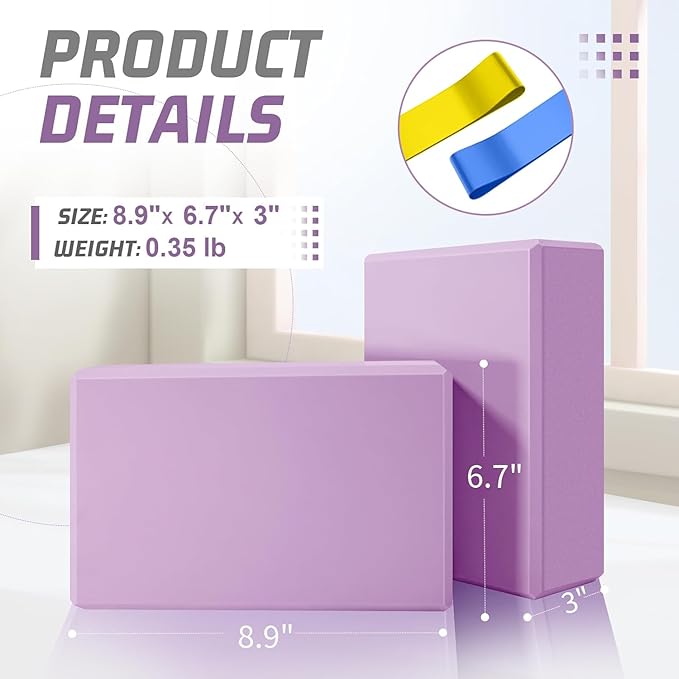 Biguphate Yoga Blocks 2 Pack, EVA Foam Yoga Block Supportive Latex-Free, Non-Slip Exercise Blocks, Yoga Accessories for Pilates, Meditation, Balance, Stretching and Deep Poses