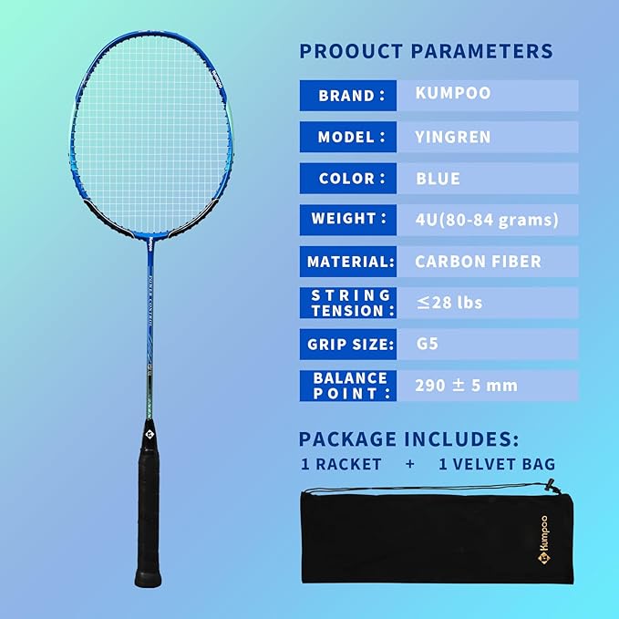 Badminton Racket Carbon Fiber, Badminton Racquet Set with Cover, Badminton Professional Racket Durable for Beginners Outdoor Games Gym