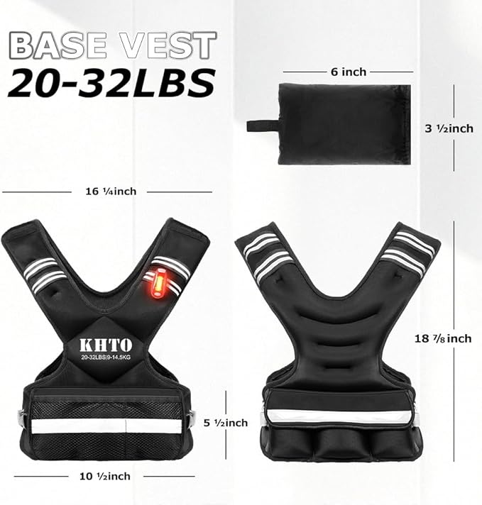 KHTO Adjustable Weighted Vest for Men and Women with Warning Light Reflective Strip，Large Weight Vest for Exercise Set Cardio and Strength Training (4-10lb/11-20lb/20-32lb)