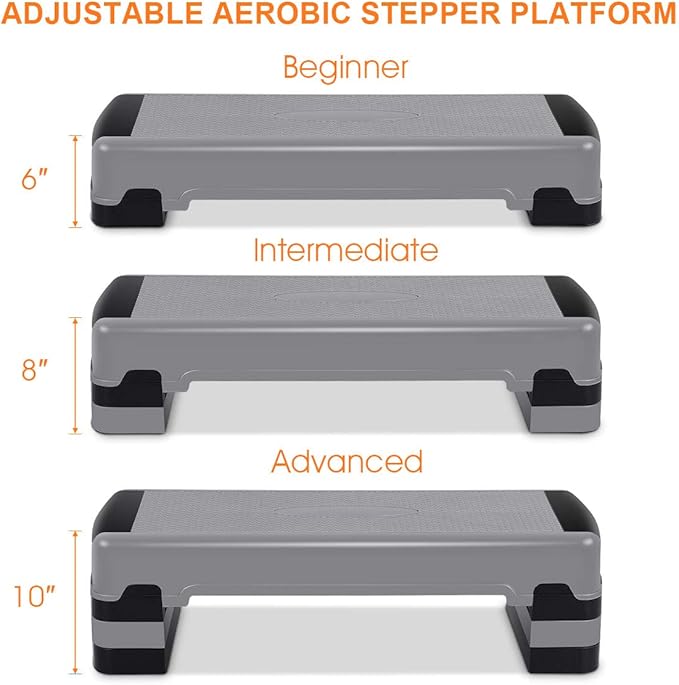 Giantex 35" Aerobic Step, Non-Slip Surface, Height-Adjustable 6" - 8" - 10" Step Aerobics Platform, Workout Fitness Equipment Stepper Trainer, Exercise Step Platform with 3 Riser