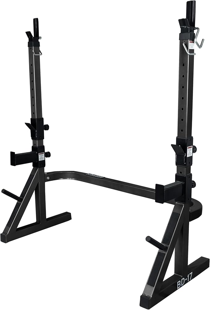 Valor Fitness Adjustable Power Squat Rack with J-Hooks, Locking Safety Catches, and Plate Storage – Home Gym Bench Press Station – Max Weight 475 lbs
