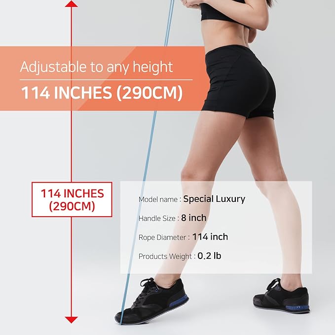 Skipping Jump Rope for Fitness Workout - Light Weight, Adjustable, Tangle Free, Excellent line control for Cardio Boxing, CrossFit, Training Exercise All Ages and Gender ( Special Luxury, KA-220, Made in Korea)